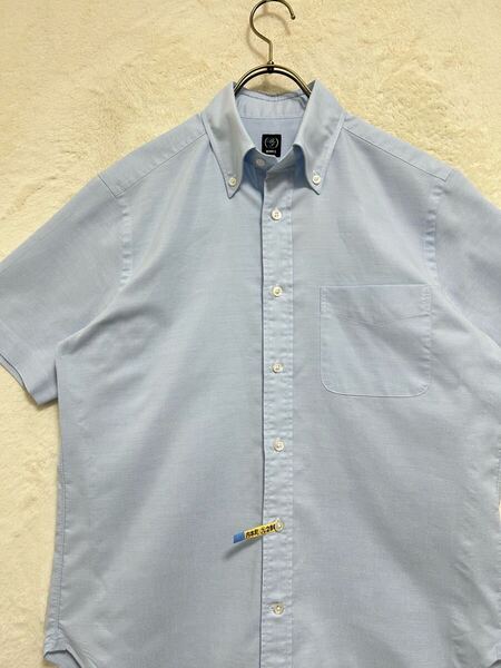 【極美品】BEAMS F ビームスエフ ボタンダウン半袖シャツ M (39) オックスフォード サックス無地 クリーニング済