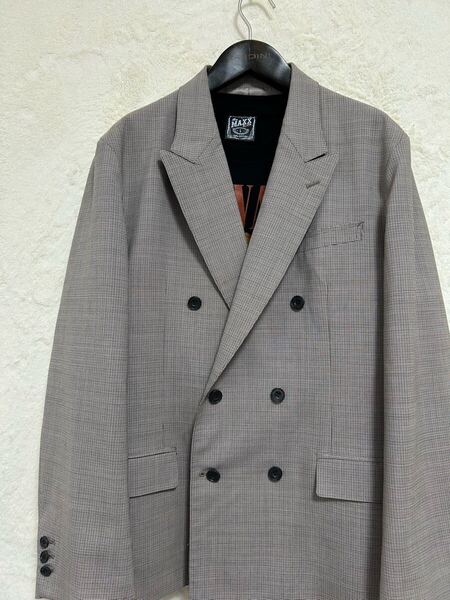 【美品】春夏物 ユナイテッドアローズ B&Y メンズ オーバーサイズ ダブル ジャケット Lサイズ グレーベージュ ガンクラブチェック