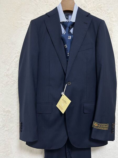 【新品未使用】春夏物 ロロピアーナ Loro Piana 生地使用 メンズ スーツ Y6 (h175-w78) M ダークネイビー シャドーストライプ