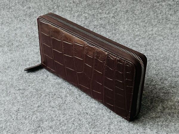 【クロコダイル】 高級ワニ革 人気モデル 長財布 ブラウン 男女兼用 フルオープン型 ☆新品☆