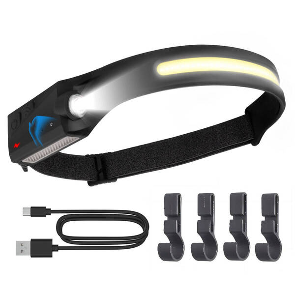 ヘッドライト 350ルーメン 高輝度 IPX4 USB充電式 LED ヘッドランプ 270°照明 1200mAh 夜釣り 停電対応 避難対策 センサー機能 アウトドア