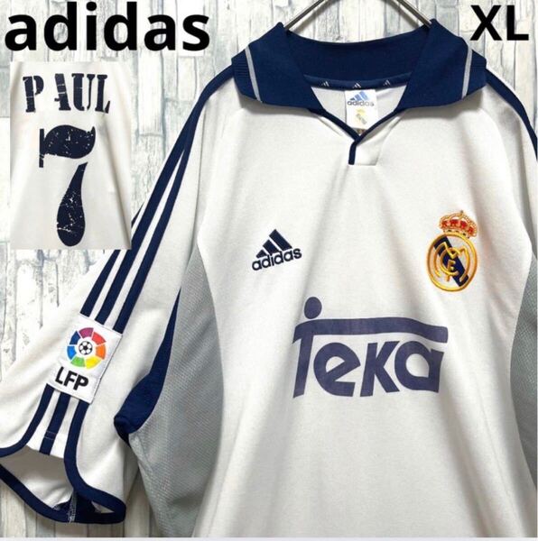 adidas アディダス レアルマドリード ラウールゴンザレス サッカー ユニフォーム ゲームシャツ 00-01 XL 半袖 オーセンティック 00s 襟付き
