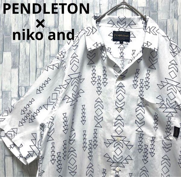 PENDLETON ペンドルトン niko and ニコアンド 別注 半袖 柄シャツ オープンカラー 開襟 デザインシャツ アロハシャツ ネイティブ 総柄 M