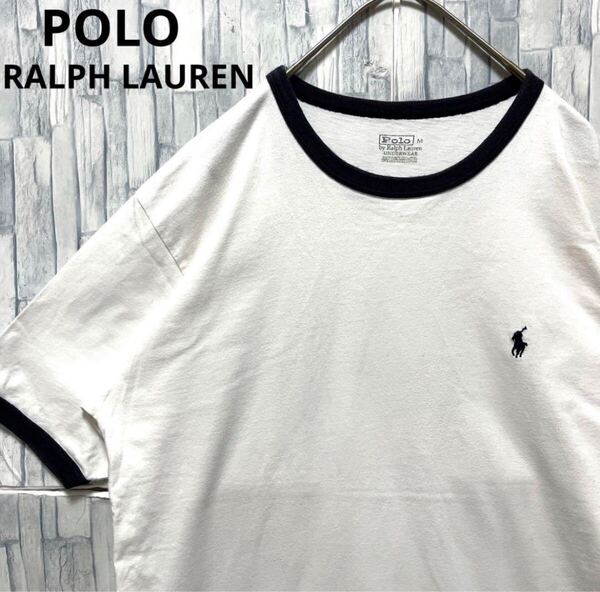 POLO RALPH LAUREN ポロ バイ ラルフローレン リンガー ネック Tシャツ M ポニー ワンポイントロゴ シンプルロゴ 刺繍ロゴ 半袖 ヘインズ