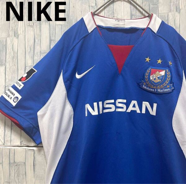 NIKE ナイキ サッカー Jリーグ 横浜F・マリノス 2008-2009 ホーム ユニフォーム ゲームシャツ 半袖 デカロゴ 刺繍ロゴ ワッペン
