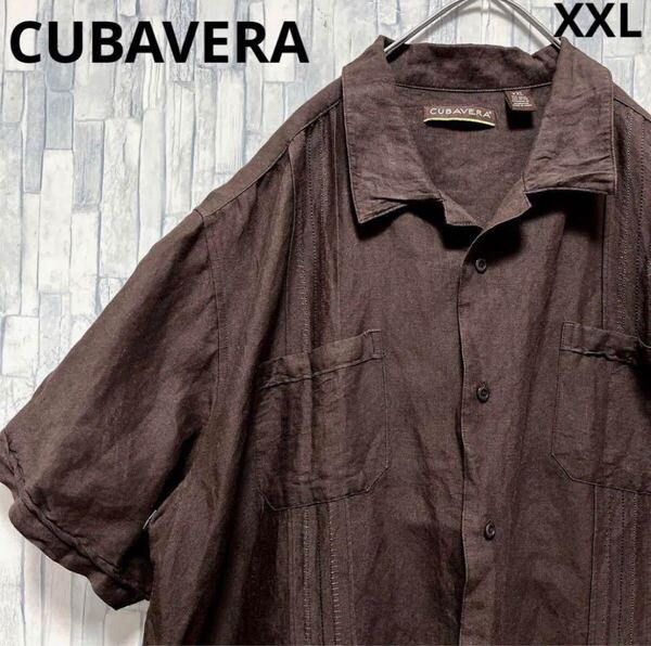 CUBAVERA キューバベラ Cuba shirt キューバシャツ 開襟シャツ オープンカラー ブラウン 半袖 サイズXXL メンズ
