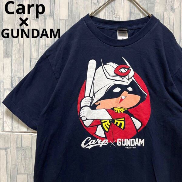 広島東洋カープ × ガンダム Carp GUNDAM シャア坊や 半袖 Tシャツ デカロゴ サイズM ブラック コラボ メンズ 送料無料