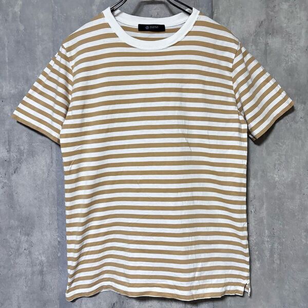 ナノユニバース nano ベージュホワイトストライプ Tシャツ M