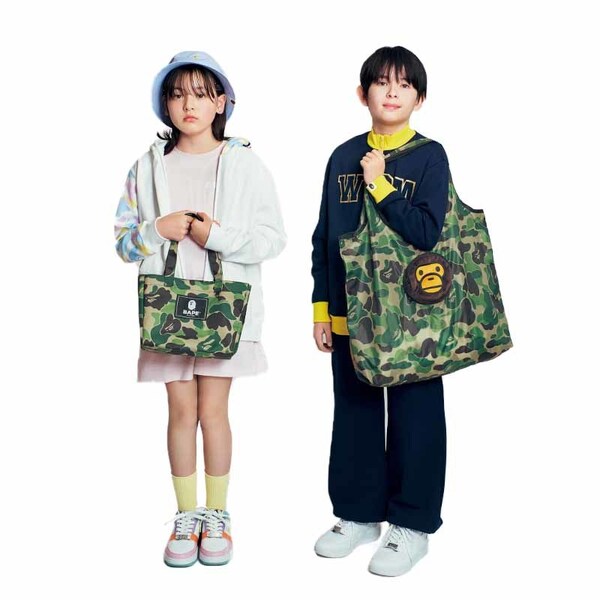 BAPE KIDS◆A BATHING APE/迷彩カモ◆ア ベイシング エイプ◆ショッピングバッグ&MILO(R)型エコバッグ カラビナ付き/CAMO/付録