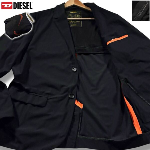 極美品/XLサイズ●DIESEL ディーゼル トラベル ナイロンストレッチ テーラードジャケット パッカブル ポーチ 旅行 出張 軽量 袖ロゴ 52