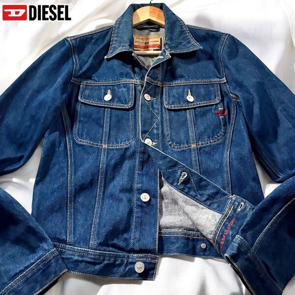 極美品●現行タグ DIESEL ディーゼル デニムジャケット ジージャン Gジャン ブルゾン インディゴブルー ロゴ刻印ボタン Dロゴ刺繍 Mサイズ