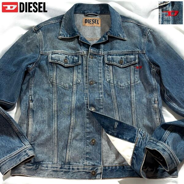極美品/Lサイズ●現行タグ DIESEL ディーゼル デニムジャケット ジージャン Gジャン インディゴウォッシュ 銀ボタン 胸元Dロゴ刺繍 洗濯可