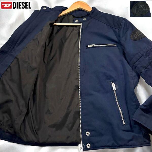 極美品/Lサイズ●人気モデル!! DIESEL ディーゼル コットン ナイロンジャケット ライダース ブルゾン 肩ロゴワッペン ネイビー 洗濯可◎