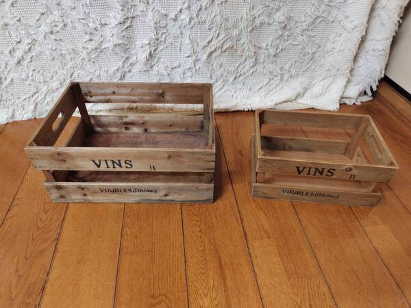 2点セット アンティーク雑貨 木製収納ボックス ガーデンウッドボックス VINS ボックスケース 多目的BOX 収納ケース キューブボックス