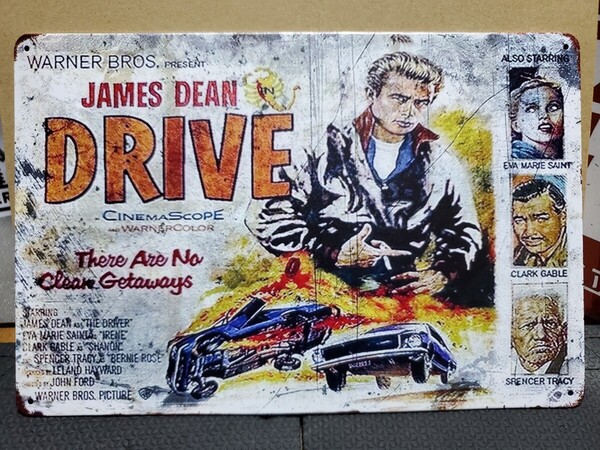 1点のみ│ジェームズ・ディーン│DRIVE│レトロブリキ看板│メタルサイン│アメリカン海外雑貨│ガレージ、店舗│インポート品
