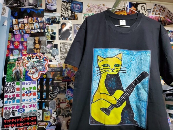 新品│ギターねこ│音楽家の猫│輸入Tシャツ│海外インポート品│サイズL│ブラック│黒│ストリート│ネコ、楽器、ミュージシャン