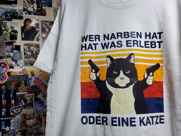 新品│ピストル猫│ハンドガンねこ│輸入Tシャツ│海外インポート品│サイズL│ホワイト│白│ストリート│ファンキーキャット