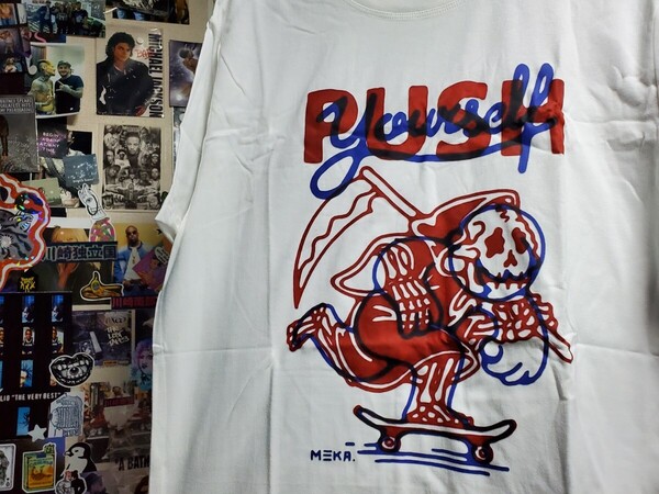 新品│100%コットン│スケートボードスケルトン│レトロストリート│輸入Tシャツ│海外インポート品│海外サイズS(JP-L)│白│ホワイト