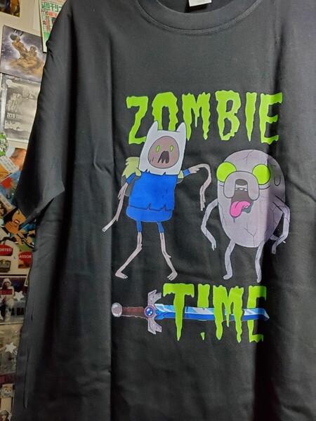 再販│新品│アドベンチャータイム│輸入Tシャツ│海外インポート品│サイズL│ブラック│黒│ゾンビタイム│フィン&ジェイク│アニメ