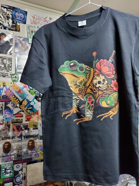 新品│タトゥーフロッグ│刺青カエル│輸入Tシャツ│海外インポート品│海外サイズS(JP-L)│ブラック│黒│HIPHOP│ストリート