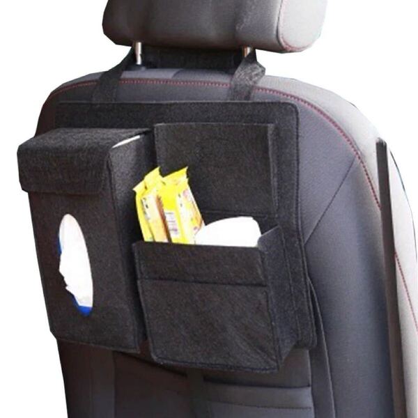 車用収納袋 ティッシュボックス 後部座席用 収納ポケット シートバックポケット 大容量 吊り下げティッシュ 小物収納 ブラック