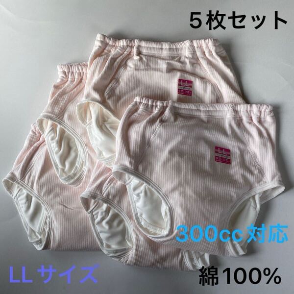 5枚組 LL 婦人インナー 失禁 重度失禁 尿もれ 300cc対応 ショーツ パンツ ズロース女性用 肌着 日本製 失禁パンツ 介護用品 綿100%,