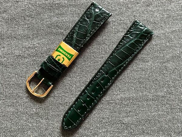 即決!送料無料!フランス直輸入 クロコ時計ベルト 20mm ダークグリーン マットリアルクロコダイル ビンテージ デッドストック品 D20-3
