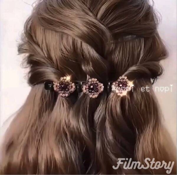 【2個セット】ヘアピン ヘアシュシュ ヘアゴム 編み込み風 3連 ヘアクリップ 髪飾り バレッタ ヘアアクセサリー お団子
