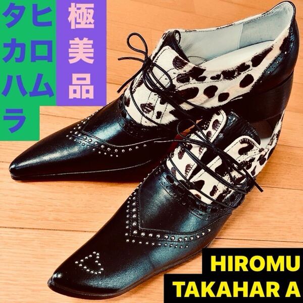 HIROMU TAKAHARA レオパード ハラコ バターナイフ シューズ 41/ ヒロムタカハラ Roen ロエン 革靴 豹柄 26.5cm 27cm leather shoes Y2K 00s