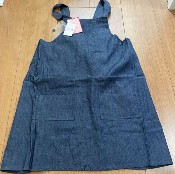 新品 キッズ デニム風エプロン 濃紺 双子 男の子 女の子 シンプル 子供用 140cm 即決 送料無料 匿名配送