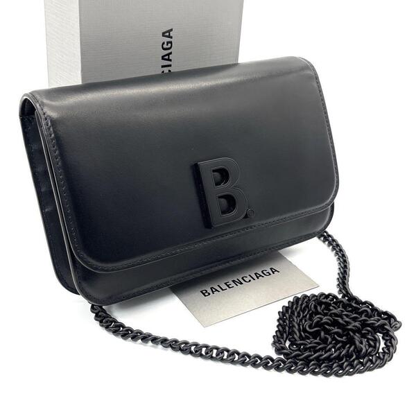 未使用級◆BALENCIAGA バレンシアガ チェーンウォレット ショルダーバック バッグ ビードット ブラック 黒 レディース