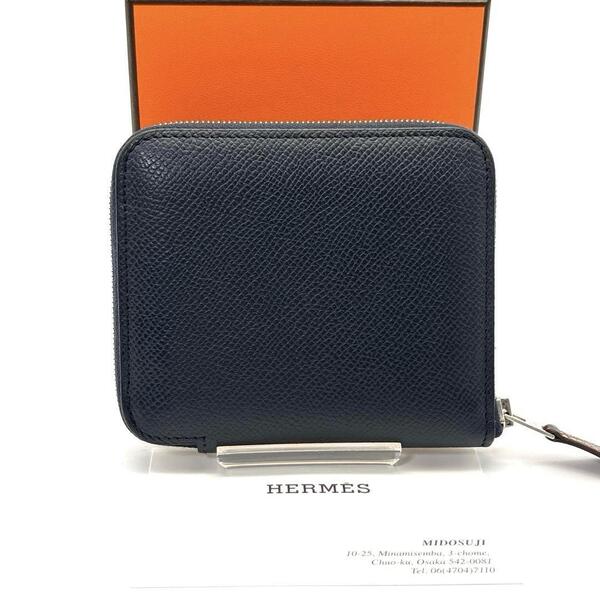 極美品◆HERMES エルメス アザップコンパクト シルクイン ネイビー 小銭入れ A刻印