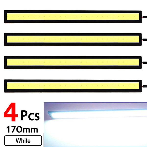 ★ 4本セット ★ LED デイライト バーライト 12V COB 全面発光 (ホワイト) ★ 17㎝ 両面テープ付き 防水 ★