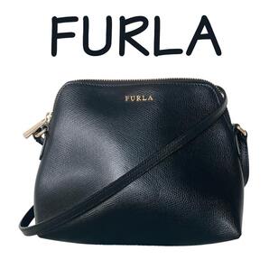 FURLA ブラック レザー ショルダーバッグ Boheme ボエム