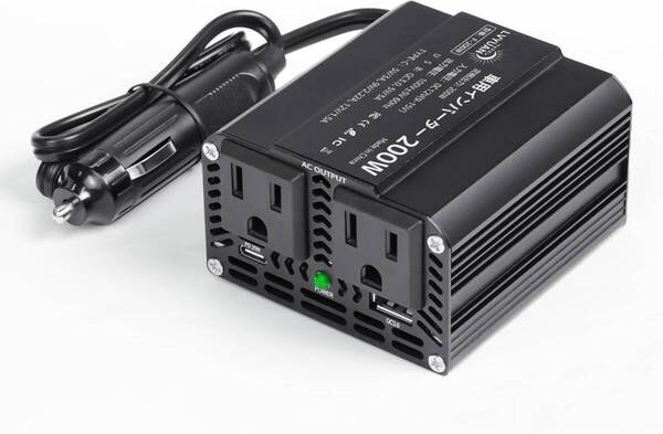 200W車載インバーター 静音 USB-Cポート付き 20W急速充電 超小型 シ