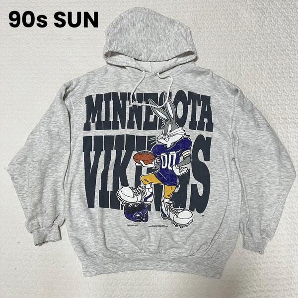 90s 90年代 SUN NFL DENVER BRONCOS BUGS BUNNY 古着 プルオーバーパーカー L