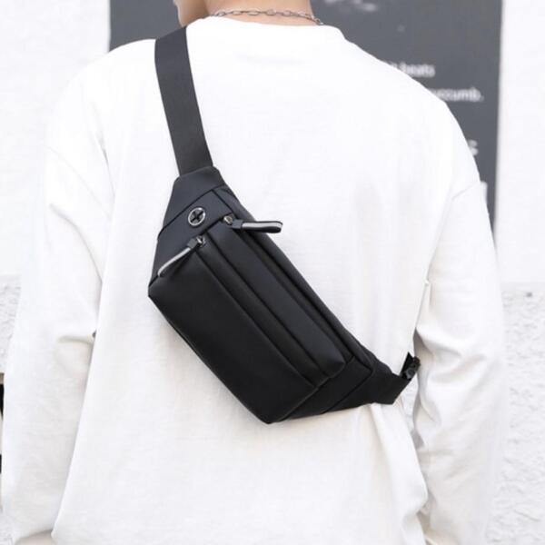 【新品】ナイロンコーティング ボディバッグ<ブラック>3WAY ウエストポーチ ウエストバッグ 斜め掛け ショルダー 防水 止水ファスナー 黒