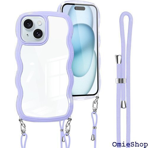 iPhone 15 用 ケース クリア ショルダー カ PU バンパー アイフォン 15 スマホケース パープル 1392