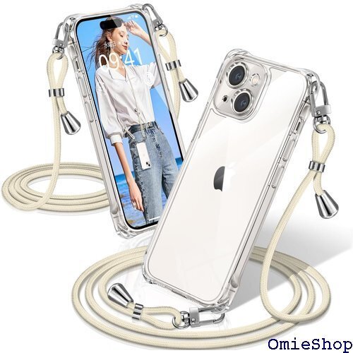 iPhone 14 ケース クリア ショルダー 耐衝撃 的キャリー ファッションデザイン TPUスマホ ホワイト 1550