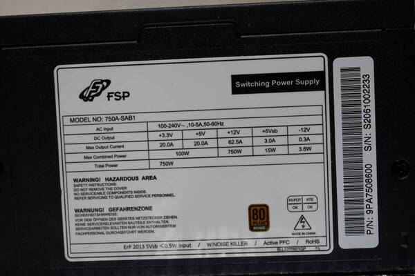 FSP ATX電源 750W BRONZE 750A-SAB1