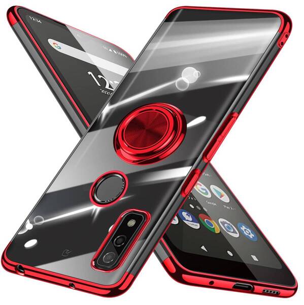 【在庫セール】メッキ加工 耐衝撃 スタンド機能 TPU 車載ホルダー クリア スマホケース ストラップホール付き FCG01 透明