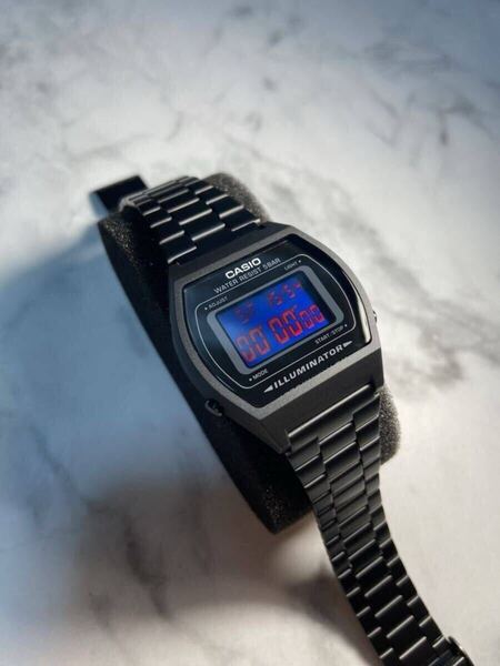 ★新品カスタムモデル!★【送料無料】 CASIO B640 オールブラック カスタム液晶 チープカシオ 残照機能付きバックライト G-SHOCK好きにも