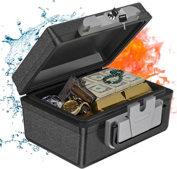 手提げ金庫 耐水耐火金庫 ETL規格 鍵付き A4用紙対応 地震火災対策 ポータブル金庫 コンパクト持ち運び便利 会計 家庭用手提げ金庫 (7.0L)
