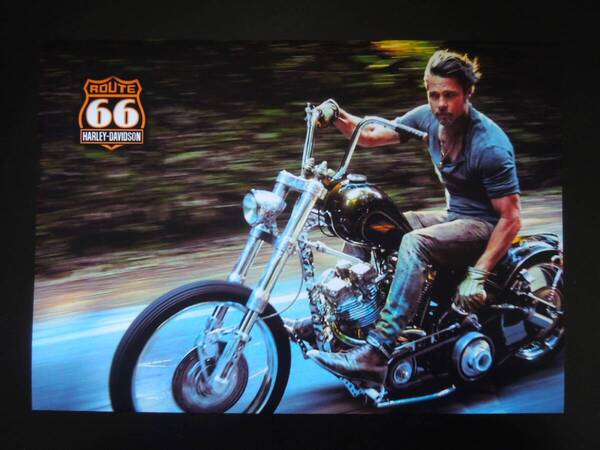 A4 額付き ポスター ブラッドピット Brad Pitt バイク ブラピ ROUTE66 チョッパー バイク アメリカン 写真 ジョッキーシフト