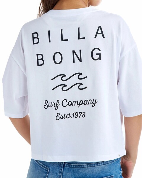 ★送料無料★2025春夏 新品【BILLABONG/ビラボン】CLEAN LOGO WIDE LOOSE CROPPED TEE Tシャツ WHT レディースM BF01C202