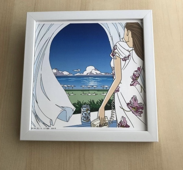 kj ★額装品★ 山下達郎 わたせせいぞう 君の声に恋してる 20cm額入り ポスター風デザイン 広告 イラスト サントリー ビール モルツ 酒 CD