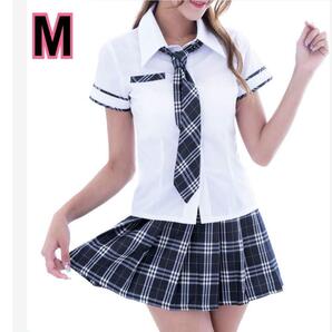 制服 コスプレ セクシー (3点セット) Mサイズ ギャル JK スクールシャツ 女子高生 半袖 ミニスカート ネクタイ 衣装 仮装