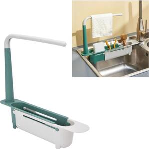 伸縮式 シンク収納ラック 2 in1 キッチンシンク スポンジホルダー タオルバー キッチン 流し台 収納 シンク スポンジ 布巾