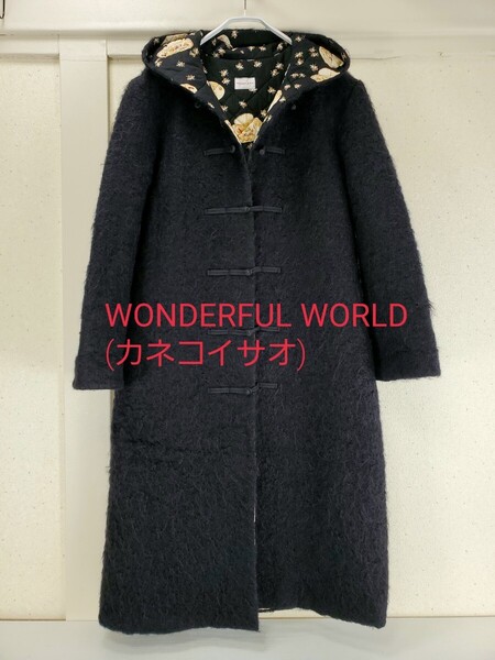 美品◆WONDERFUL WORLD ワンダフルワールド(KANEKO ISAO/カネコイサオ)モヘヤ チャイナ ダッフルコート 黒 ブラック