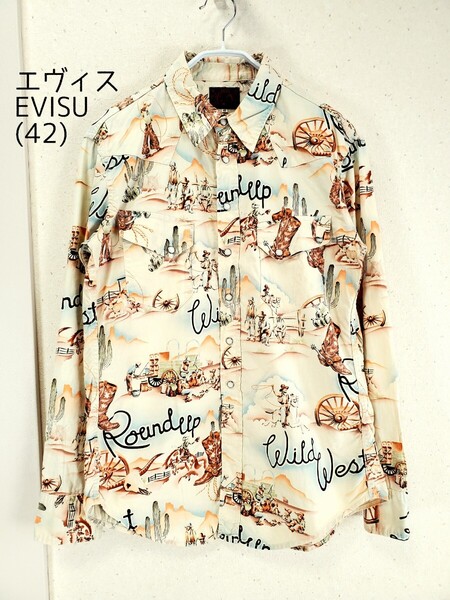 美品◆EVISU エヴィス コットン/綿 ウエスタンシャツ 長袖シャツ ネルシャツ メンズ(42/L~XL相当)総柄